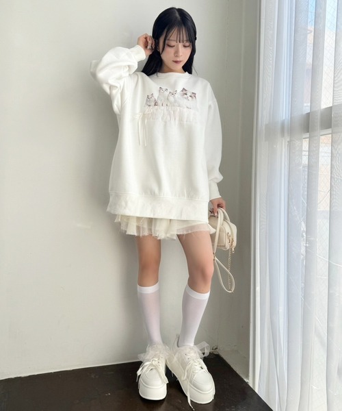 one after another NICE CLAUP(ワンアフターアナザーナイスクラップ)の「ねこちゃんアソートスウェット(スウェット・レディース・ホワイト系その他2/チャコールグレー/サックスブルー/ホワイト系その他・FREE)」の12枚目の写真