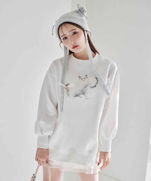 one after another NICE CLAUP(ワンアフターアナザーナイスクラップ)の「ねこちゃんアソートスウェット(スウェット・レディース・ホワイト系その他2/チャコールグレー/サックスブルー/ホワイト系その他・FREE)」の8枚目の写真