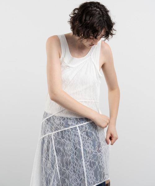 ELOOPS(イーループス)の「【ELOOPS】レースドッキング アシメトリーワンピース(ワンピース・レディース・ホワイト・FREE)」の4枚目の写真
