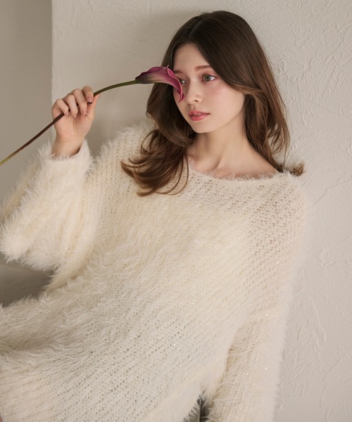 fupel（フぺル）の「lame shaggy back ribbon loose knit / ラメ