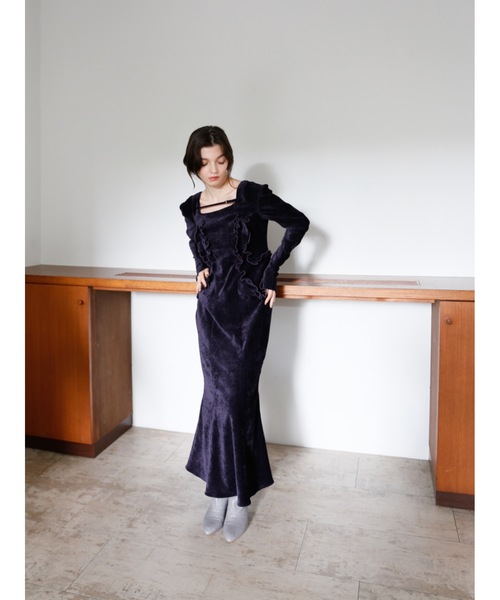 即完売】belted velour frill onepiece オケージョン Exclusive Line