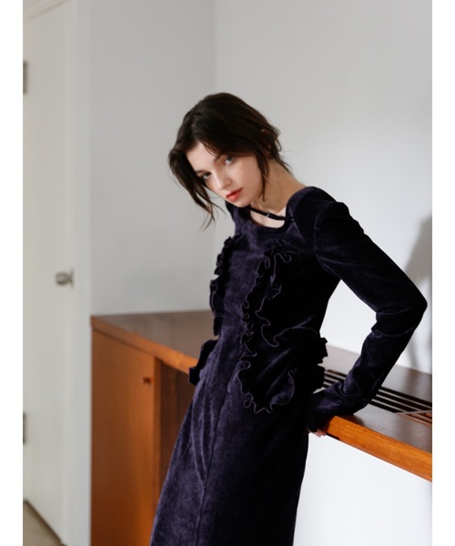【即完売】belted velour frill onepiece オケージョン Exclusive Line】belted velour frill onepiece | Katrin TOKYO