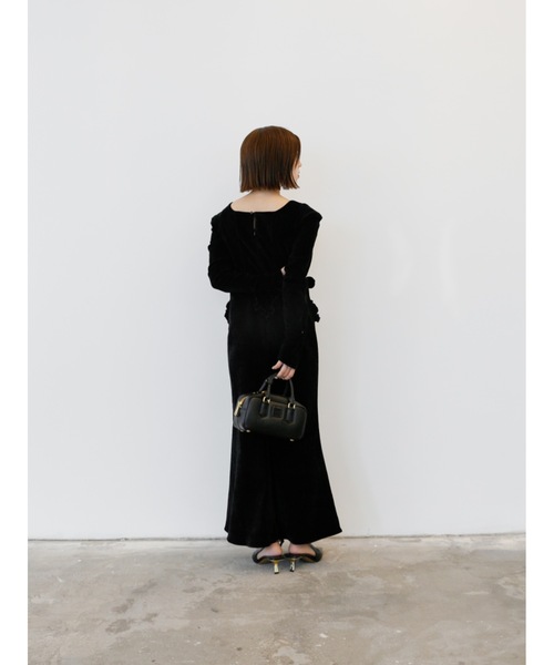 belted velour frill onepiece