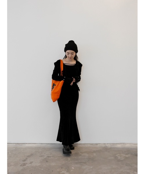 belted velour frill onepiece