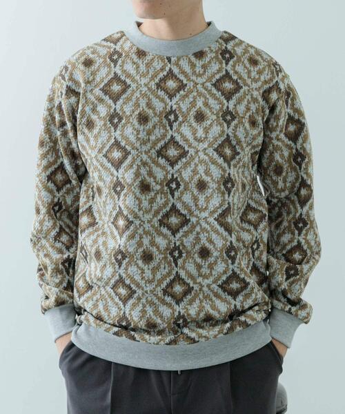 ITEMS URBANRESEARCH(アイテムズ アーバンリサーチ)の「ニットフリース 総柄スウェット トップス(スウェット・メンズ・その他1/その他2/チェック・MEDIUM/LARGE)」の2枚目の写真