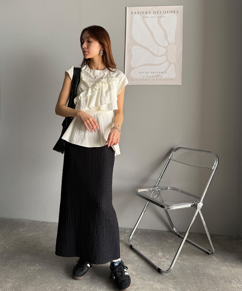 ブラックペプラムトップス 半袖 Tシャツ ペプラムトップス ペプラム風Tシャツ ゆるTシャツ 黒 白