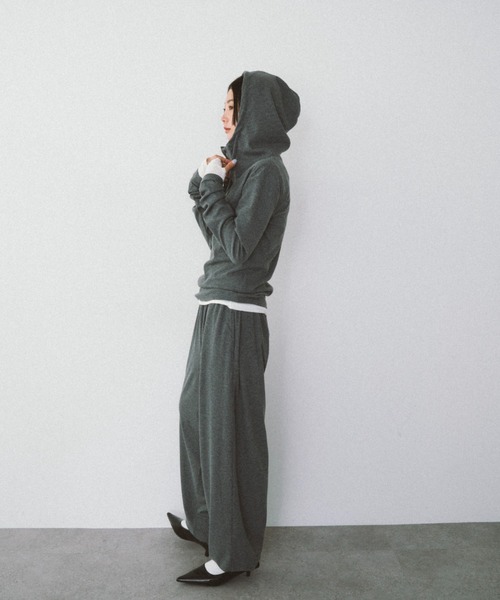 HANNE（アン）の「フーディーリブロンTEE（Tシャツ/カットソー・レディース・グレー/レッド・FREE）」の13枚目の写真