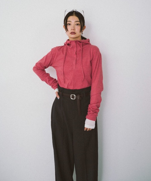 HANNE（アン）の「フーディーリブロンTEE（Tシャツ/カットソー・レディース・グレー/レッド・FREE）」の20枚目の写真