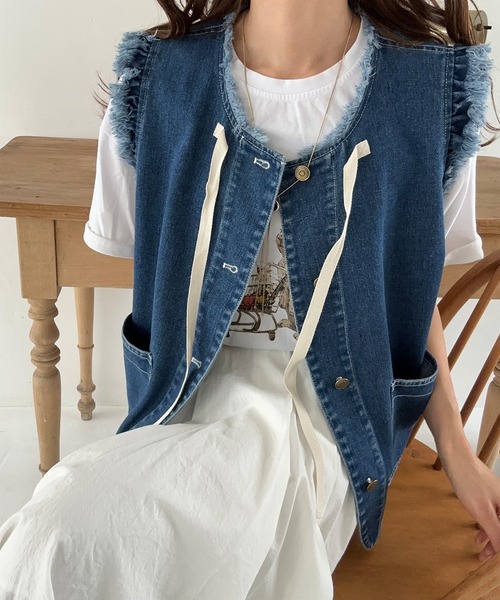 S-LL/2点セット】後ろ姿も抜かりなく バックリボンニットベスト
