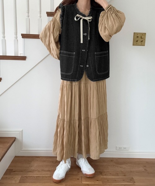 LAUIR（ラウアー）の「リボンデザインデニムベスト（ベスト・レディース・ブルー/ブラック・LARGE/MEDIUM/SMALL）」の14枚目の写真