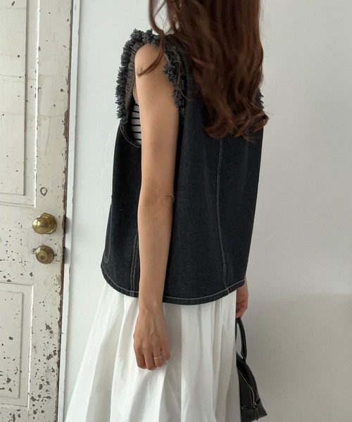 LAUIR（ラウアー）の「リボンデザインデニムベスト（ベスト・レディース・ブルー/ブラック・LARGE/MEDIUM/SMALL）」の16枚目の写真