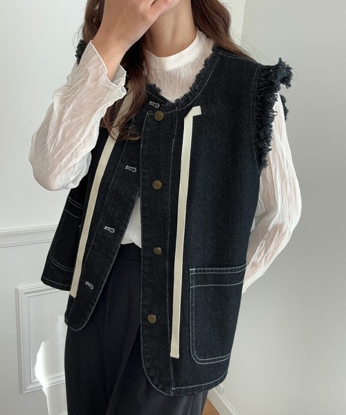 LAUIR（ラウアー）の「リボンデザインデニムベスト（ベスト・レディース・ブルー/ブラック・LARGE/MEDIUM/SMALL）」の19枚目の写真