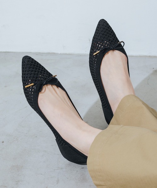 EVOL（イーボル）の「【軽量・クッション入り】ニットポインテッドバレエ IY5589（バレエシューズ・レディース・ブラック/ゴールド/シルバー/モカ・22.5cm/22.0cm/23.5cm/23.0cm/25.0cm/24.5cm/24.0cm）」の2枚目の写真