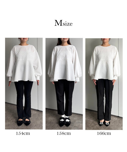 prose verse（プロズヴェール）の「【ママ監修！セレモニーアイテム】バルーンスリーブジャガードペプラムブラウス（シャツ/ブラウス・レディース・オフホワイト/ブラック・LARGE/MEDIUM）」の3枚目の写真