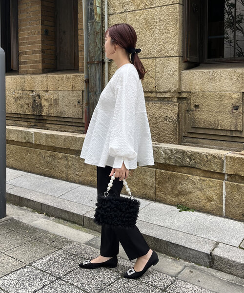 prose verse（プロズヴェール）の「【ママ監修！セレモニーアイテム】バルーンスリーブジャガードペプラムブラウス（シャツ/ブラウス・レディース・オフホワイト/ブラック・LARGE/MEDIUM）」の19枚目の写真