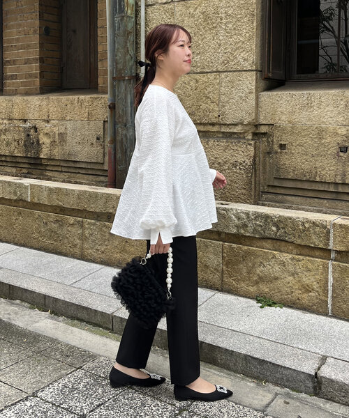 prose verse（プロズヴェール）の「【ママ監修！セレモニーアイテム】バルーンスリーブジャガードペプラムブラウス（シャツ/ブラウス・レディース・オフホワイト/ブラック・LARGE/MEDIUM）」の21枚目の写真