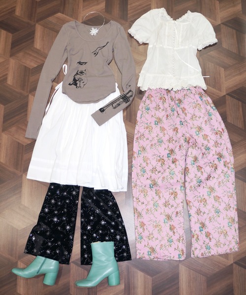 musubore(ムスボレ)の「ruffle wide PT / ラッフルワイドパンツ(スラックス・レディース・ブラック/ピンク・1/0)」の6枚目の写真