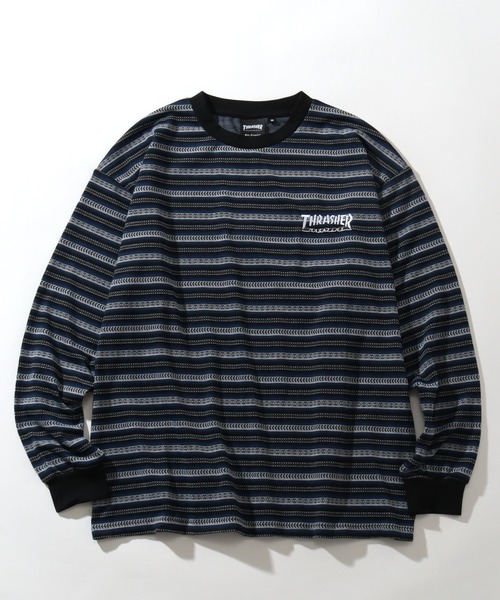 THRASHER(スラッシャー)の「【THRASHER/スラッシャー】ジャガードボーダー ロングスリーブTシャツ(Tシャツ/カットソー・メンズ・ブラウン系その他/ブルー系その他・XL/M/L)」の4枚目の写真
