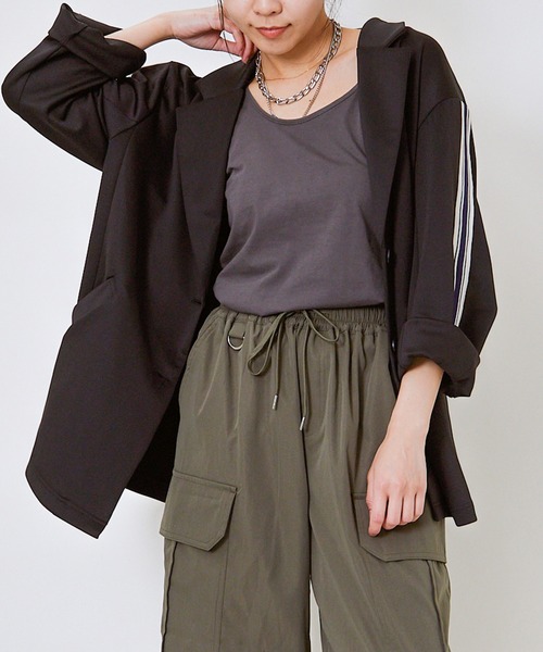 GORGE（ゴージ）の「ジャージラインジャケット（その他アウター・レディース・ブラック/チャコール/ブラウン・F）」の2枚目の写真