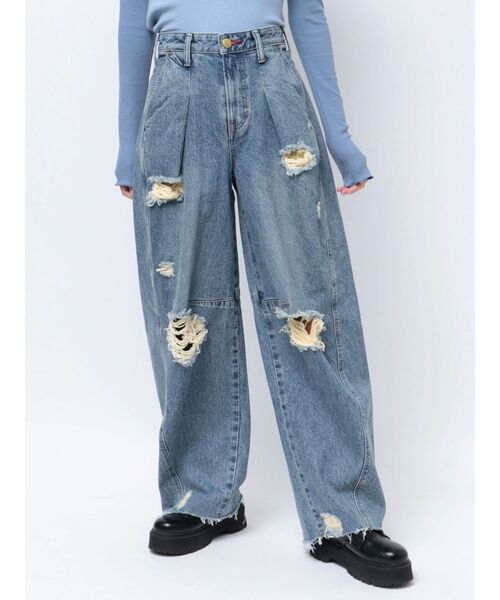 jouetie（ジュエティ）の「【Something ×PosTokyo】PANEL BALLON WIDE DENIM/パネルバルーンワイドデニムパンツ（デニムパンツ・レディース・ブルー/ブラック/インディゴブルー・SMALL/MEDIUM）」の4枚目の写真