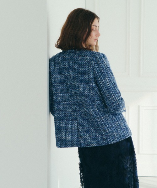 YECCA VECCA（イェッカヴェッカ）の「ノーカラーツイードジャケット（ノーカラージャケット・レディース・アイボリー/ブルー・FREE）」の8枚目の写真