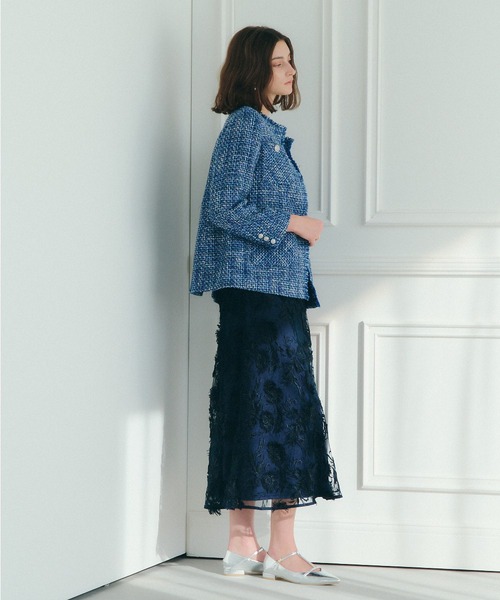 YECCA VECCA（イェッカヴェッカ）の「ノーカラーツイードジャケット（ノーカラージャケット・レディース・アイボリー/ブルー・FREE）」の13枚目の写真