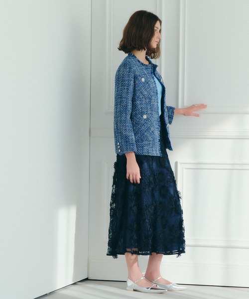 YECCA VECCA（イェッカヴェッカ）の「ノーカラーツイードジャケット（ノーカラージャケット・レディース・アイボリー/ブルー・FREE）」の14枚目の写真