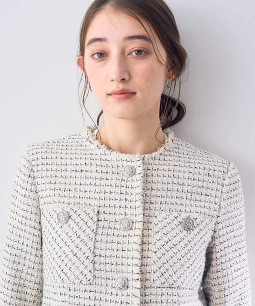 YECCA VECCA（イェッカヴェッカ）の「ノーカラーツイードジャケット（ノーカラージャケット・レディース・アイボリー/ブルー・FREE）」の19枚目の写真