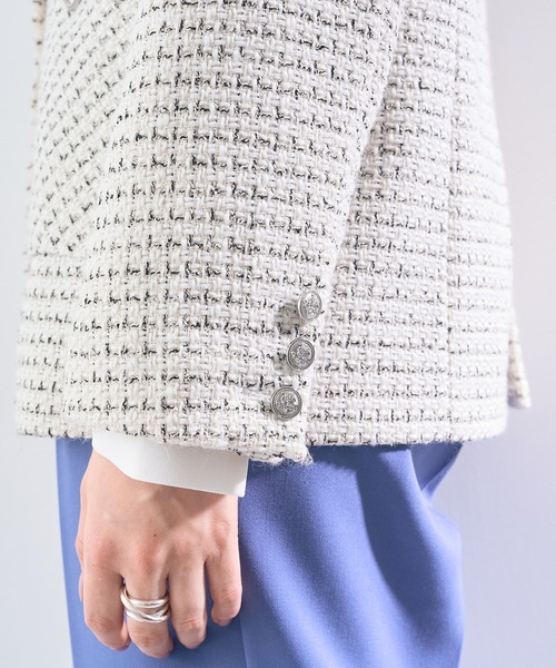 YECCA VECCA（イェッカヴェッカ）の「ノーカラーツイードジャケット（ノーカラージャケット・レディース・アイボリー/ブルー・FREE）」の20枚目の写真