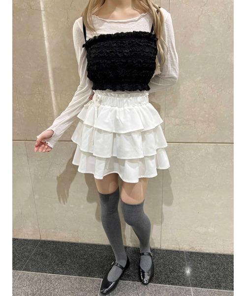 PHILLY（フィリー）の「【PHILLY】サイドリボンティアードミニスカート（スカート・レディース・ホワイト/ブラック/グレー・FREE）」の5枚目の写真