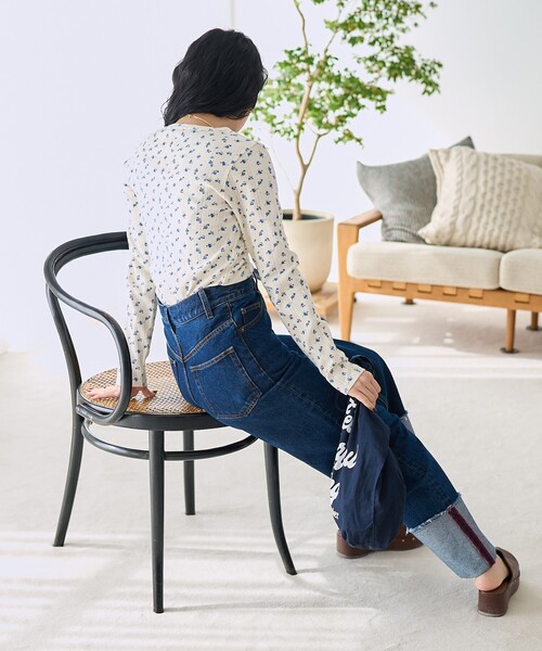 FREAK'S STORE（フリークスストア）の「花柄針抜きフライス ヘンリートップス（Tシャツ/カットソー・レディース・オフホワイト/グレー・ﾌﾘ-）」の7枚目の写真