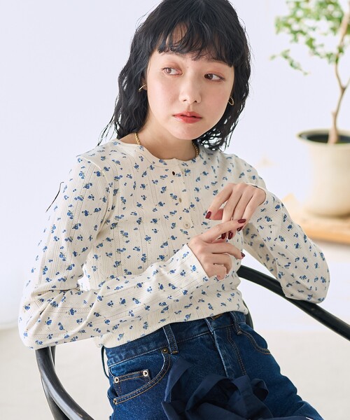 花柄針抜きフライス ヘンリートップス（Tシャツ/カットソー）｜FREAK'S