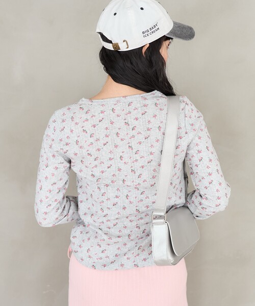tシャツ 花柄針抜きフライス ヘンリートップス レディース FREAK'S STORE tシャツ 花柄針抜きフライス ヘンリーTシャツ