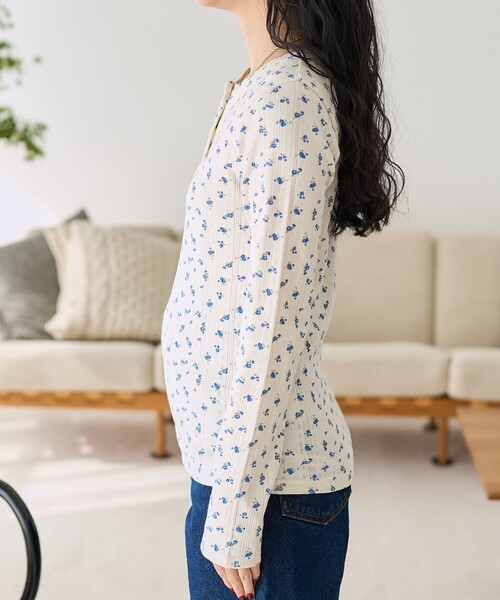 FREAK'S STORE（フリークスストア）の「花柄針抜きフライス ヘンリートップス（Tシャツ/カットソー・レディース・オフホワイト/グレー・ﾌﾘ-）」の20枚目の写真