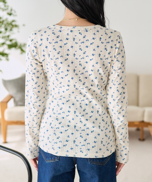 FREAK'S STORE（フリークスストア）の「花柄針抜きフライス ヘンリートップス（Tシャツ/カットソー・レディース・オフホワイト/グレー・ﾌﾘ-）」の21枚目の写真