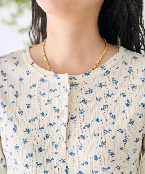 FREAK'S STORE（フリークスストア）の「花柄針抜きフライス ヘンリートップス（Tシャツ/カットソー・レディース・オフホワイト/グレー・ﾌﾘ-）」の22枚目の写真