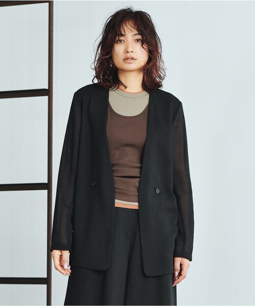 ICB(アイシービー)の「UnleashLite ノーカラージャケット(ノーカラージャケット・レディース・アイボリー系/ブラック/黄土色系・40/42/44/46/48)」の1枚目の写真