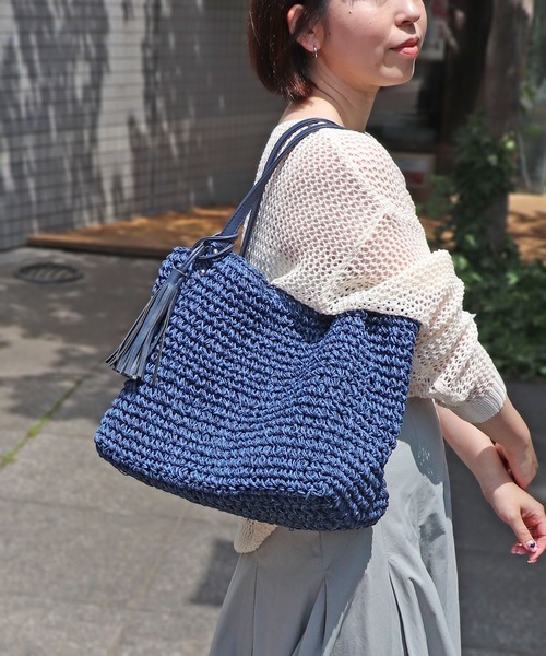 T・S・L（ティーエスエル）の「ビッグペーパートートバッグ（かごバッグ・レディース・ブラック/モカ/ネイビー・FREE）」の3枚目の写真