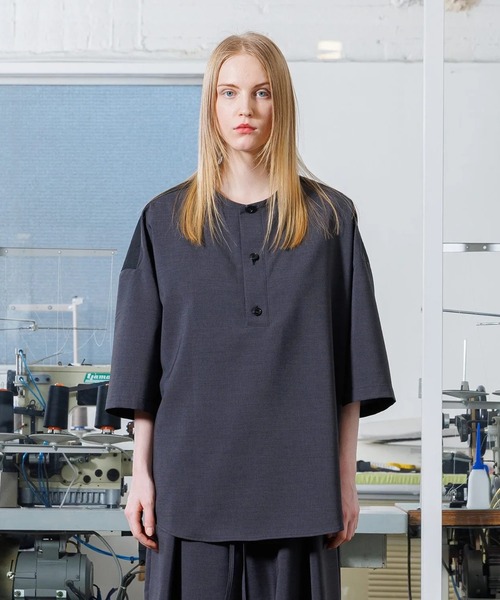 VOAAOV】 MELANGE LINEN LIKE Henry Neck Pullover（シャツ