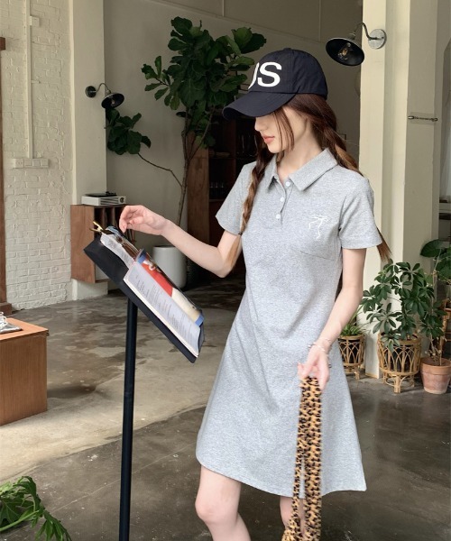 WEGO（ウィゴー）の「WEGO/リボン刺繍ポロワンピース（ワンピース・レディース・グレー/ネイビー・MEDIUM/LARGE）」の8枚目の写真