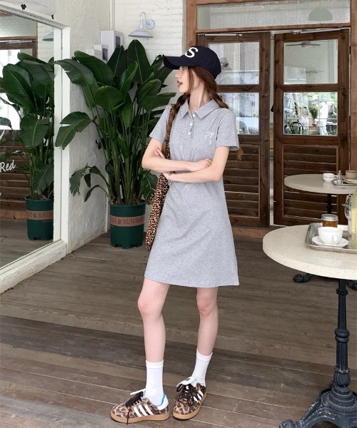 WEGO（ウィゴー）の「WEGO/リボン刺繍ポロワンピース（ワンピース・レディース・グレー/ネイビー・MEDIUM/LARGE）」の9枚目の写真