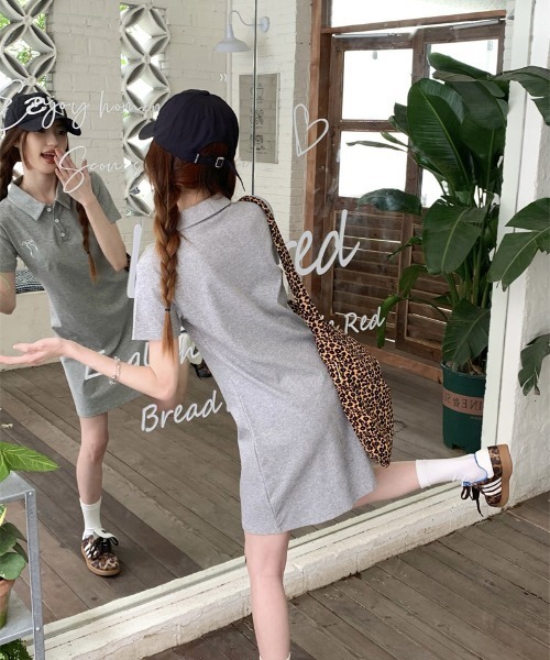 WEGO（ウィゴー）の「WEGO/リボン刺繍ポロワンピース（ワンピース・レディース・グレー/ネイビー・MEDIUM/LARGE）」の10枚目の写真