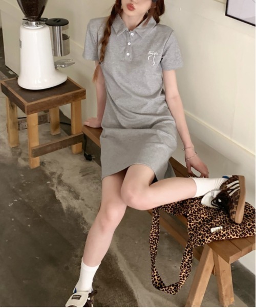 WEGO（ウィゴー）の「WEGO/リボン刺繍ポロワンピース（ワンピース・レディース・グレー/ネイビー・MEDIUM/LARGE）」の11枚目の写真