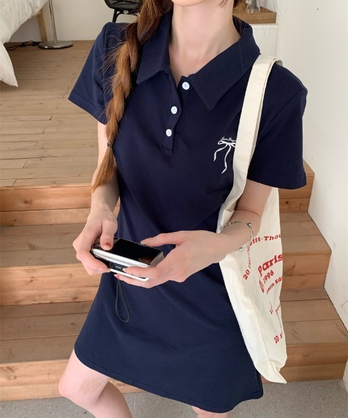 WEGO（ウィゴー）の「WEGO/リボン刺繍ポロワンピース（ワンピース・レディース・グレー/ネイビー・MEDIUM/LARGE）」の22枚目の写真