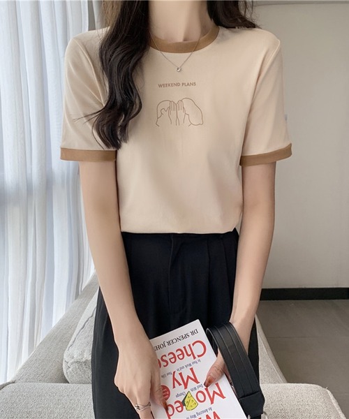 Lace Ladies(レースレディース)の「配色 プリント クルーネック 半袖 Tシャツ(Tシャツ/カットソー・レディース・アイボリー/ブラック/ホワイト/グリーン/レッド・FREE)」の2枚目の写真