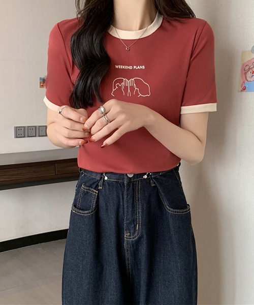 Lace Ladies(レースレディース)の「配色 プリント クルーネック 半袖 Tシャツ(Tシャツ/カットソー・レディース・アイボリー/ブラック/ホワイト/グリーン/レッド・FREE)」の22枚目の写真