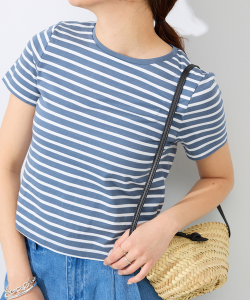 SLOBE IENA(スローブイエナ)の「《追加》BASICコンパクトTEE -汗ジミ防止-(Tシャツ/カットソー・レディース・チャコールグレー/サックスブルー/ホワイト/ダークブルー・FREE)」の1枚目の写真