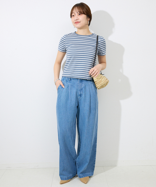SLOBE IENA(スローブイエナ)の「《追加》BASICコンパクトTEE -汗ジミ防止-(Tシャツ/カットソー・レディース・チャコールグレー/サックスブルー/ホワイト/ダークブルー・FREE)」の19枚目の写真