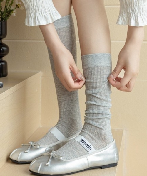 「ハッピー@さま専用」エレモアハイソックス　ベージュM✖️3 ハッピー@さま専用」エレモアハイソックス ベージュM✖️3