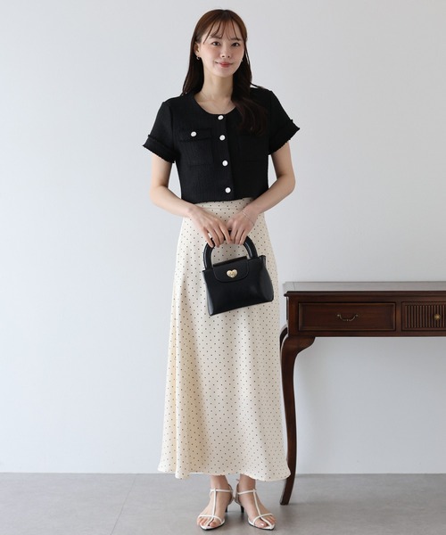 BLUEEAST（ブルーイースト）の「半袖ツイードジャケット（ノーカラージャケット・レディース・ホワイト/ブラック・MEDIUM）」の12枚目の写真